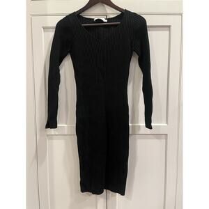 B+AB ribbed sweater dress wool blend size M black V-neck